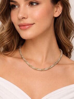 Avon Vintage Elegant Two-Tone Braided Chain Necklace - Gold/Silver